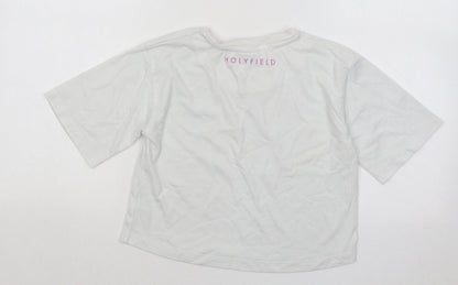 Holyfield Girls White Cotton Basic T-Shirt Size 9-10 Years Round Neck Pullover