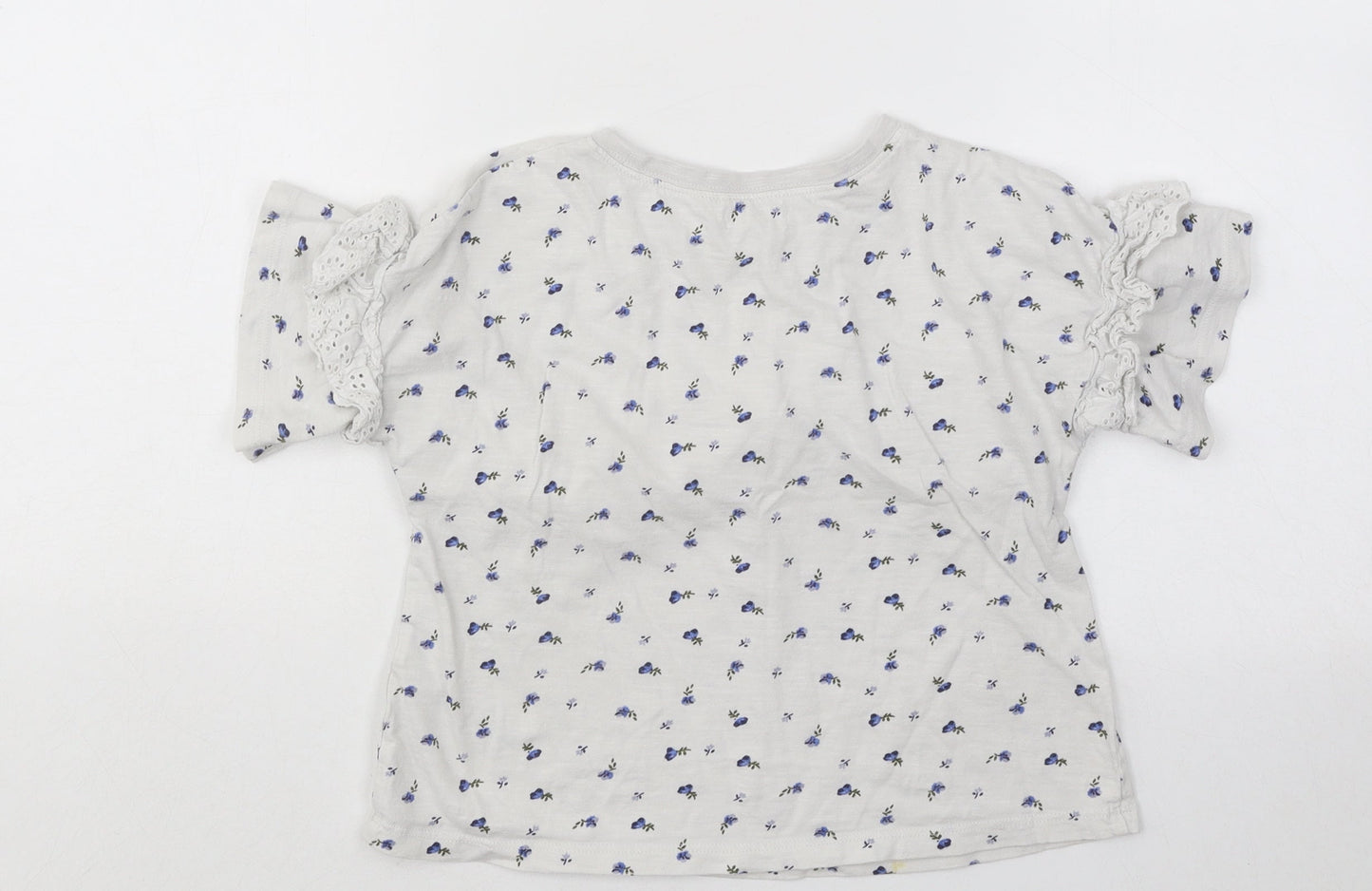 NEXT Girls White Floral Cotton Basic T-Shirt Size 8 Years Round Neck Pullover
