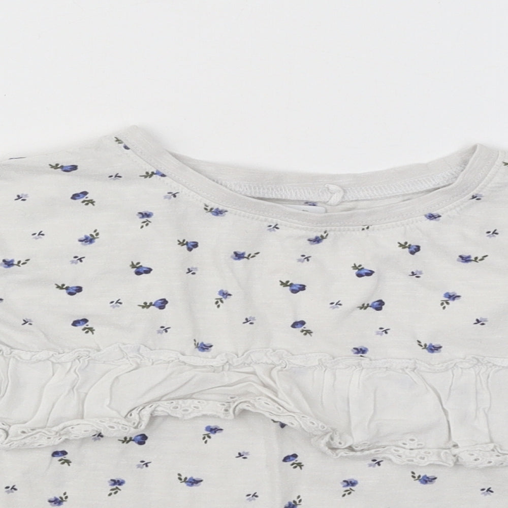 NEXT Girls White Floral Cotton Basic T-Shirt Size 8 Years Round Neck Pullover