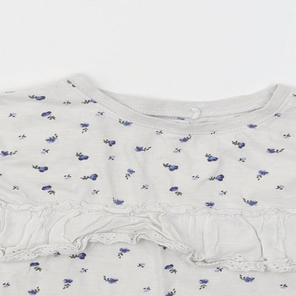 NEXT Girls White Floral Cotton Basic T-Shirt Size 8 Years Round Neck Pullover