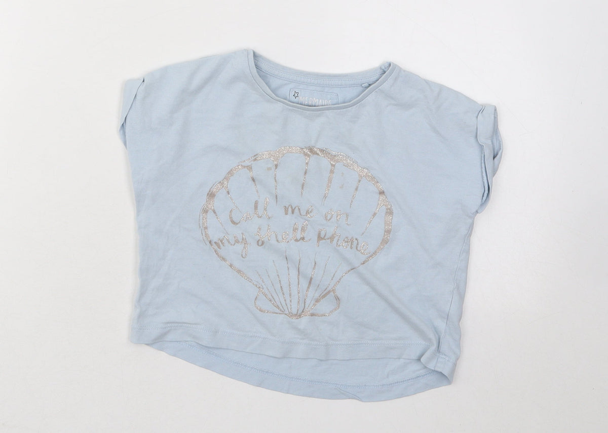 TU Girls Blue Cotton Basic T-Shirt Size 4 Years Round Neck Pullover - Shell