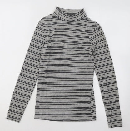 Primark Womens Grey Mock Neck Striped Cotton Pullover Jumper Size 4