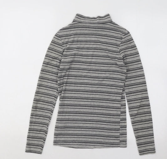 Primark Womens Grey Mock Neck Striped Cotton Pullover Jumper Size 4