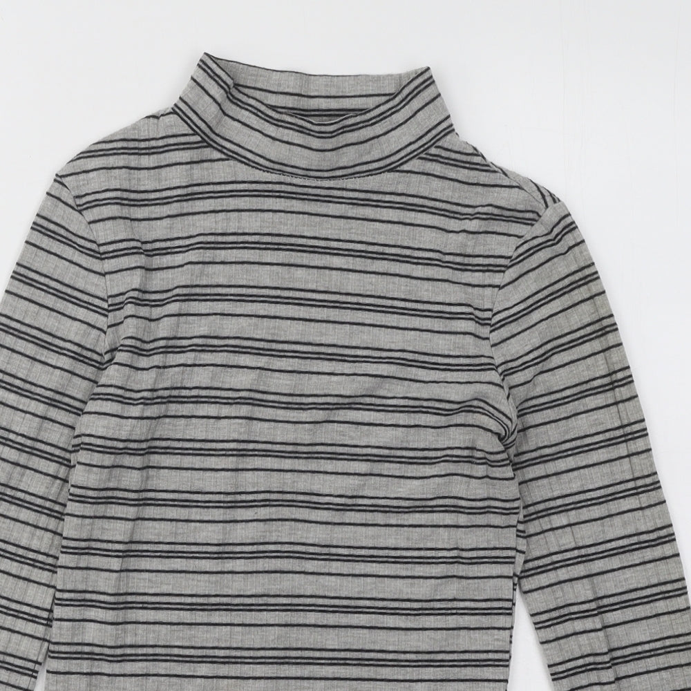 Primark Womens Grey Mock Neck Striped Cotton Pullover Jumper Size 4