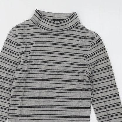 Primark Womens Grey Mock Neck Striped Cotton Pullover Jumper Size 4