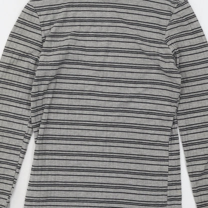 Primark Womens Grey Mock Neck Striped Cotton Pullover Jumper Size 4