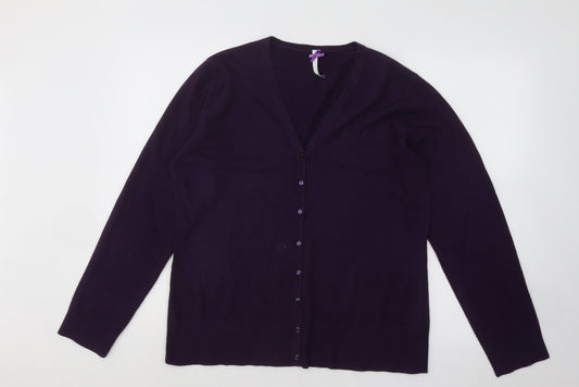 BHS Womens Purple V-Neck Acrylic Cardigan Jumper Size 16