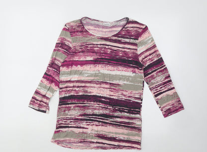 Damart Womens Multicoloured Geometric Cotton Basic T-Shirt Size 10 Round Neck