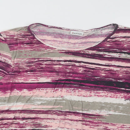 Damart Womens Multicoloured Geometric Cotton Basic T-Shirt Size 10 Round Neck