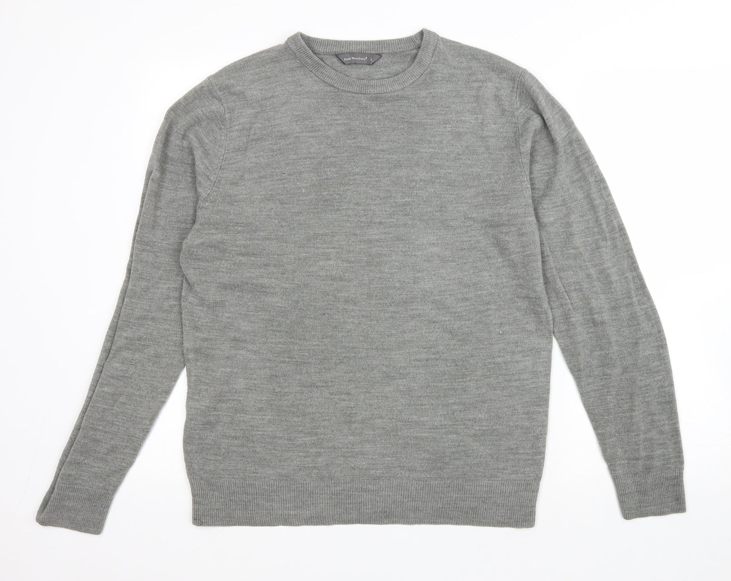 Cedar Wood State Mens Grey Round Neck Acrylic Pullover Jumper Size L
