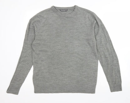 Cedar Wood State Mens Grey Round Neck Acrylic Pullover Jumper Size L