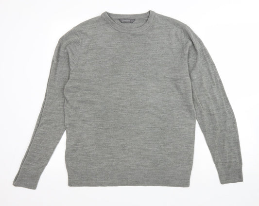 Cedar Wood State Mens Grey Round Neck Acrylic Pullover Jumper Size L