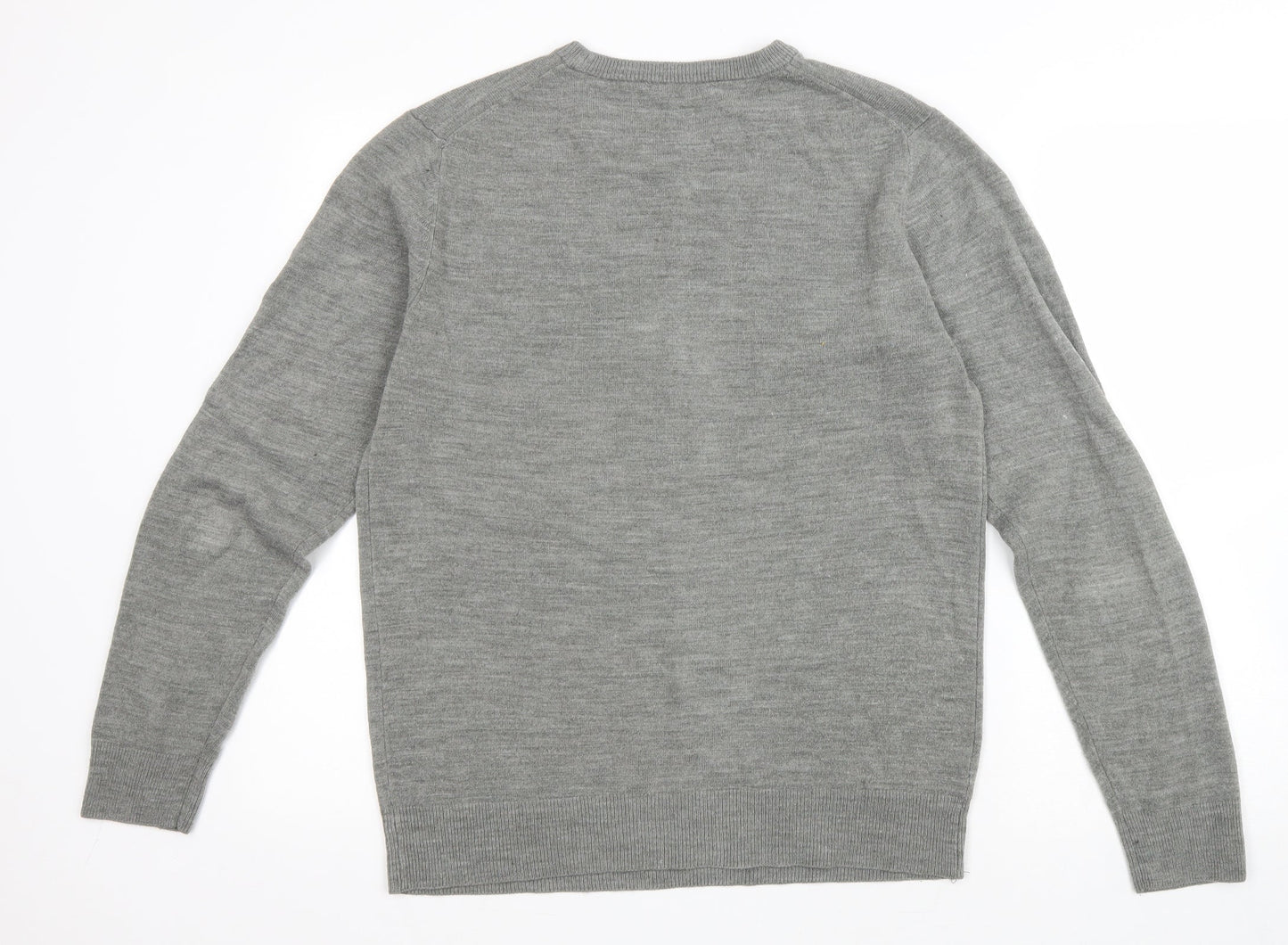 Cedar Wood State Mens Grey Round Neck Acrylic Pullover Jumper Size L