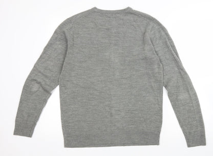 Cedar Wood State Mens Grey Round Neck Acrylic Pullover Jumper Size L