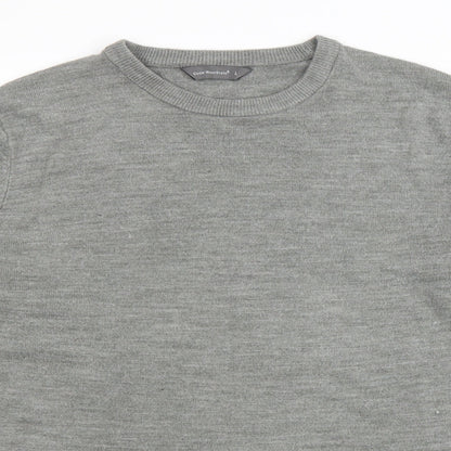 Cedar Wood State Mens Grey Round Neck Acrylic Pullover Jumper Size L