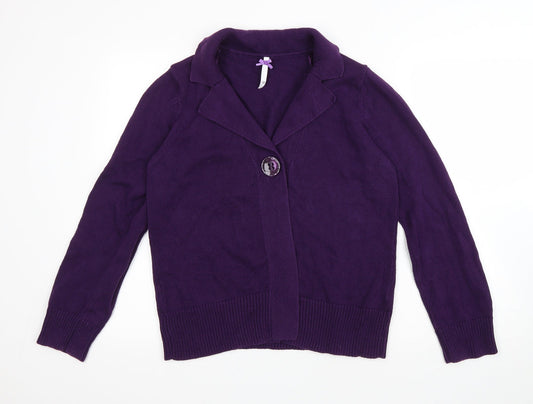 BHS Womens Purple V-Neck Cotton Cardigan Jumper Size 12