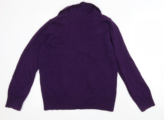 BHS Womens Purple V-Neck Cotton Cardigan Jumper Size 12
