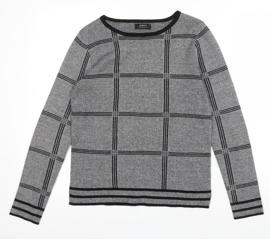 Papaya Womens Grey Scoop Neck Check Acrylic Pullover Jumper Size 8