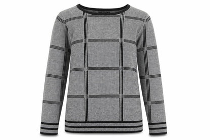 Papaya Womens Grey Scoop Neck Check Acrylic Pullover Jumper Size 8