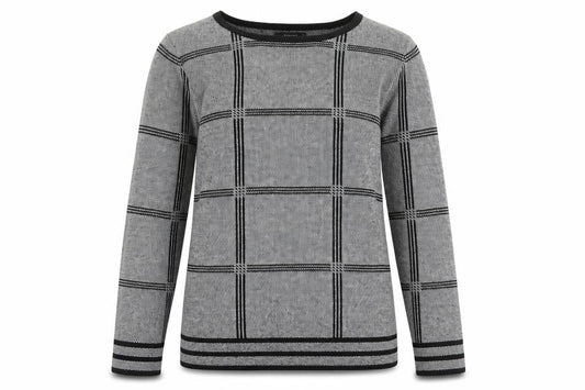 Papaya Womens Grey Scoop Neck Check Acrylic Pullover Jumper Size 8