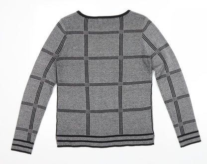 Papaya Womens Grey Scoop Neck Check Acrylic Pullover Jumper Size 8