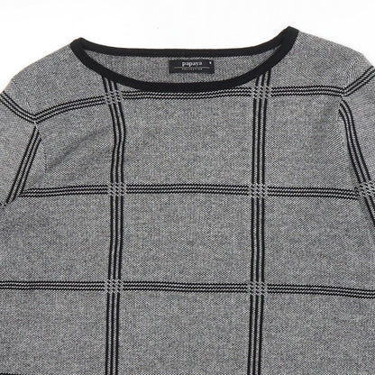 Papaya Womens Grey Scoop Neck Check Acrylic Pullover Jumper Size 8