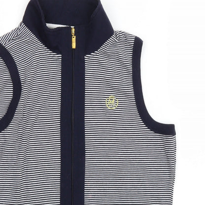 David Emanuel Womens Blue Striped Cotton Full Zip Sweatshirt Size 14 Zip