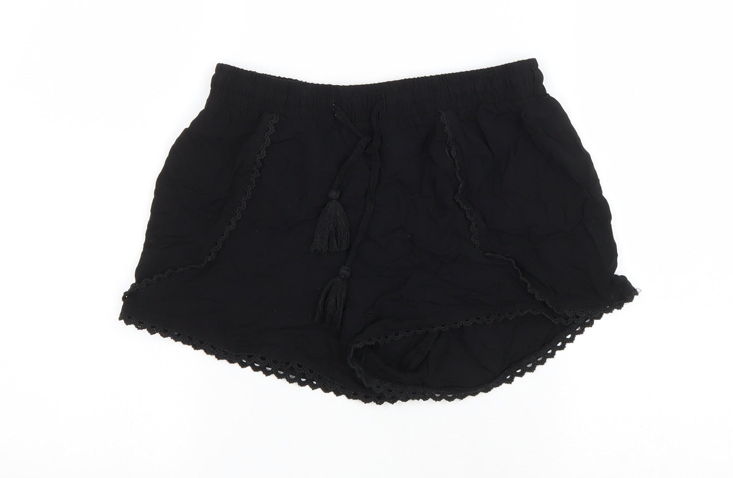 Primark Womens Black Viscose Hot Pants Shorts Size 8 L3 in Regular Drawstring