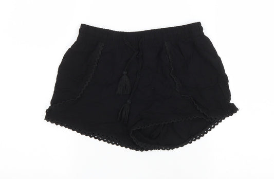 Primark Womens Black Viscose Hot Pants Shorts Size 8 L3 in Regular Drawstring