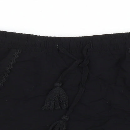 Primark Womens Black Viscose Hot Pants Shorts Size 8 L3 in Regular Drawstring