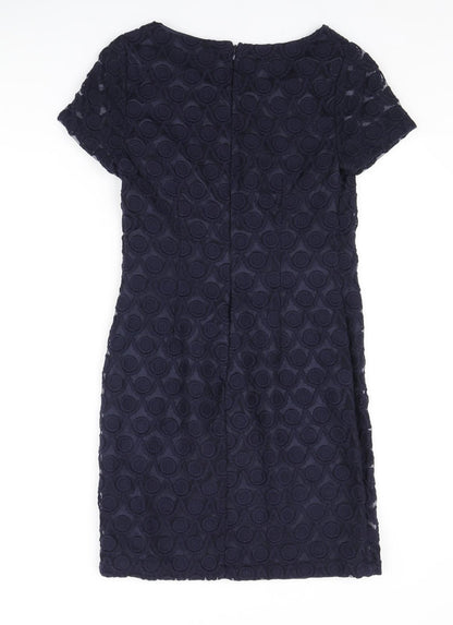 Monsoon Womens Blue Nylon Pencil Dress Size 8 Round Neck Zip - Lace Overlay Dress