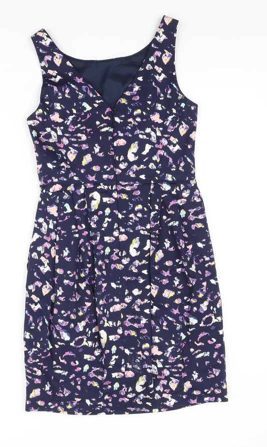 Coast Womens Blue Geometric Cotton Pencil Dress Size 8 Boat Neck Zip