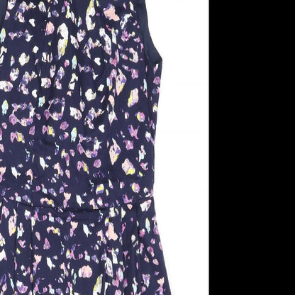Coast Womens Blue Geometric Cotton Pencil Dress Size 8 Boat Neck Zip