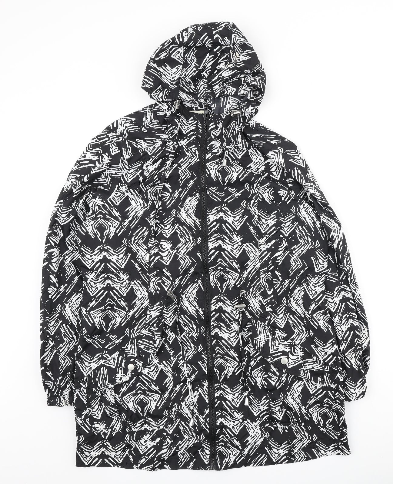 Papaya Womens Black Geometric Anorak Coat Size 12 Zip