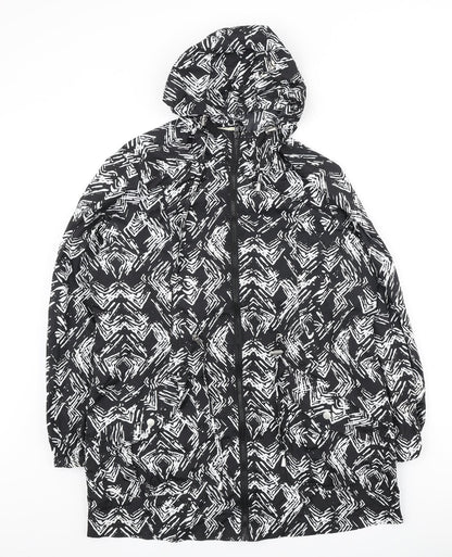 Papaya Womens Black Geometric Anorak Coat Size 12 Zip