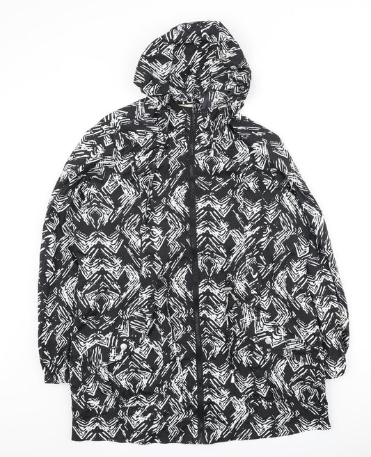Papaya Womens Black Geometric Anorak Coat Size 12 Zip