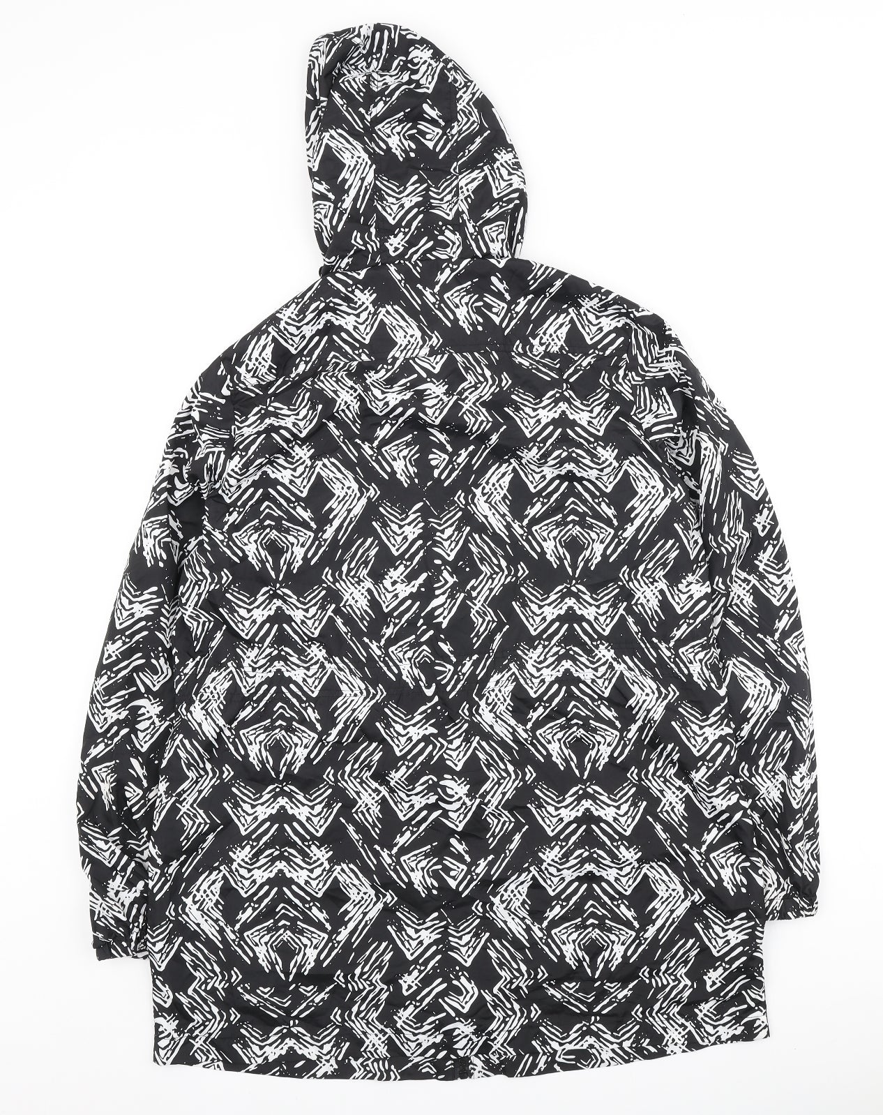 Papaya Womens Black Geometric Anorak Coat Size 12 Zip