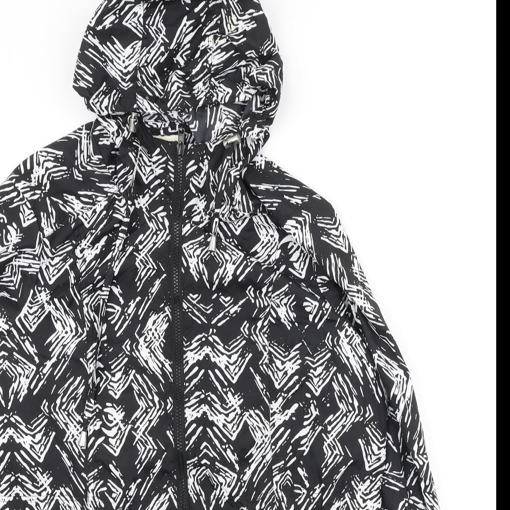 Papaya Womens Black Geometric Anorak Coat Size 12 Zip