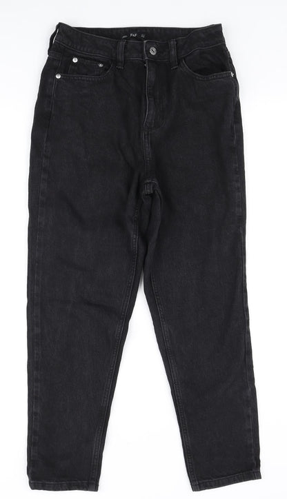 F&F Womens Black Polyester Straight Jeans Size 8 L28 in Regular Zip