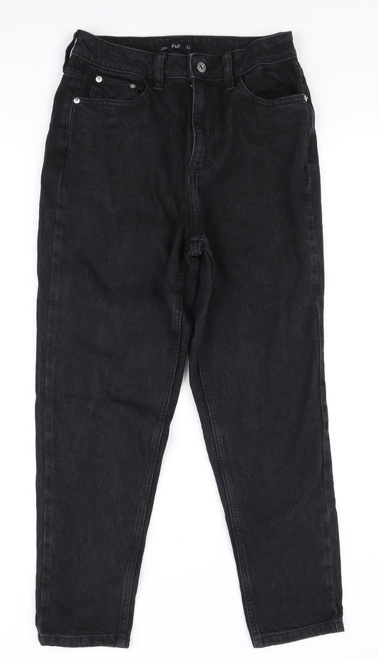 F&F Womens Black Polyester Straight Jeans Size 8 L28 in Regular Zip