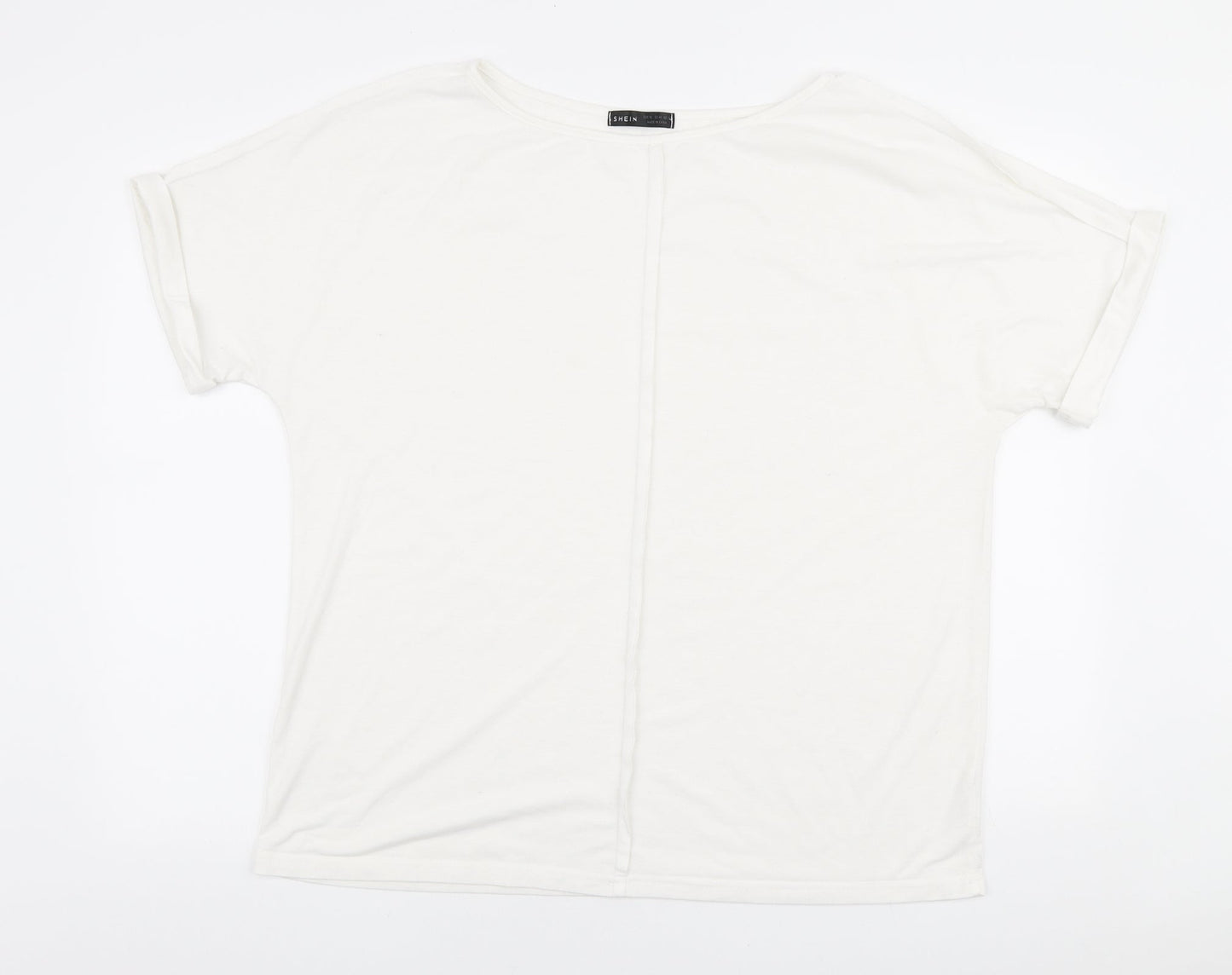 SheIn Womens White Polyester Basic T-Shirt Size XL Round Neck