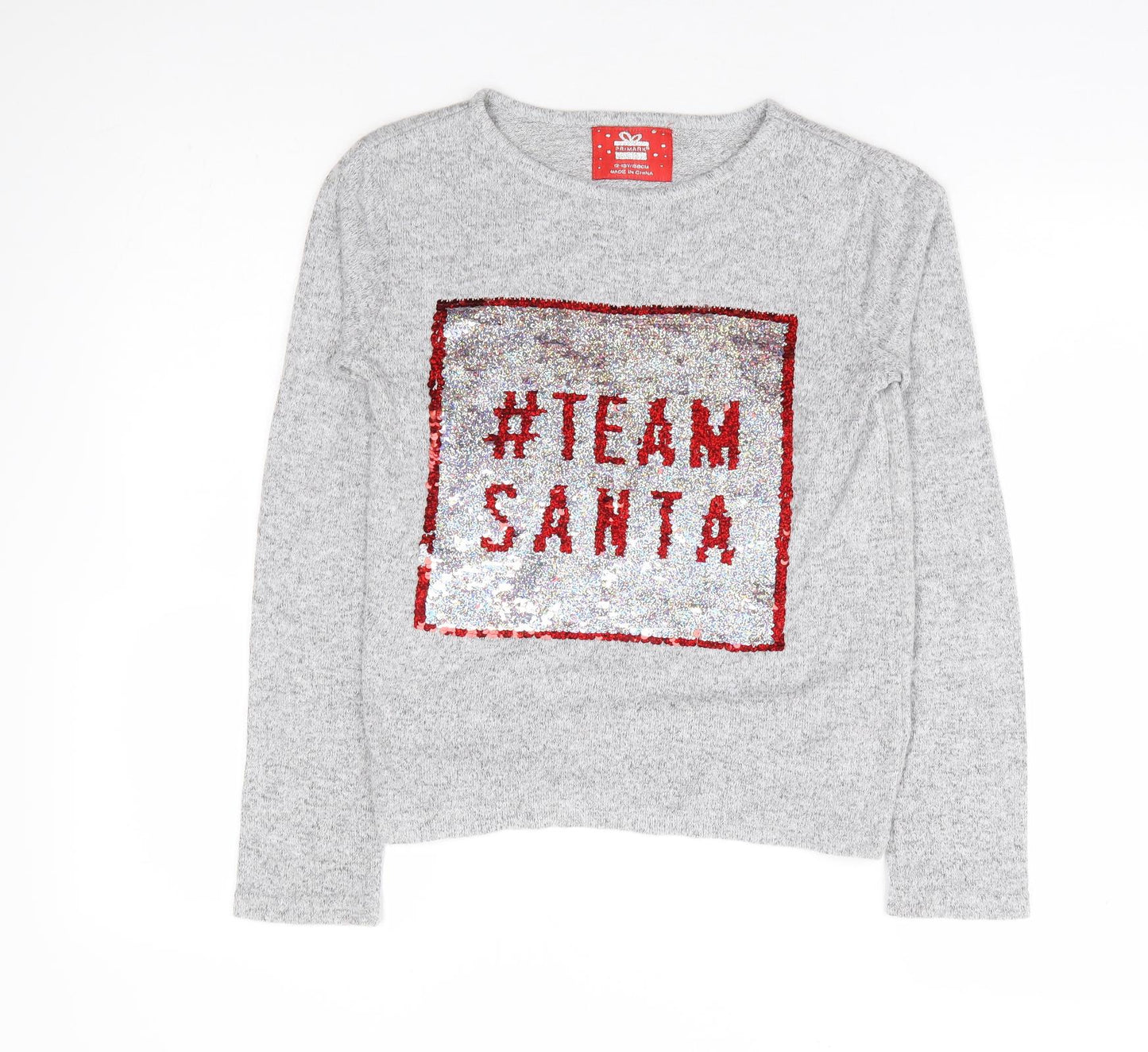 Primark Girls Grey Polyester Jersey T-Shirt Size 12-13 Years Round Neck Pullover - #teamsanta