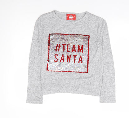 Primark Girls Grey Polyester Jersey T-Shirt Size 12-13 Years Round Neck Pullover - #teamsanta