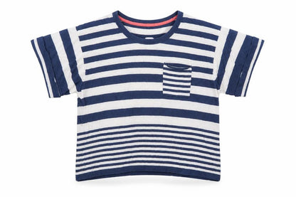 Olive and Olivia Womens Blue Round Neck Striped 100% Cotton Pullover Jumper Size XL