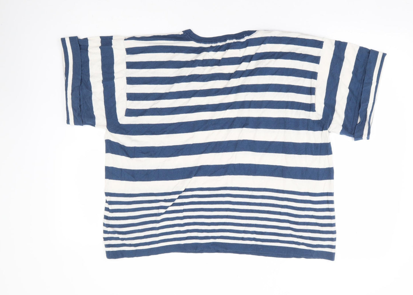 Olive and Olivia Womens Blue Round Neck Striped 100% Cotton Pullover Jumper Size XL