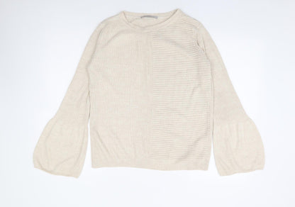 George Womens Beige Round Neck Acrylic Pullover Jumper Size 12 - Bell Sleeve