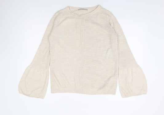 George Womens Beige Round Neck Acrylic Pullover Jumper Size 12 - Bell Sleeve