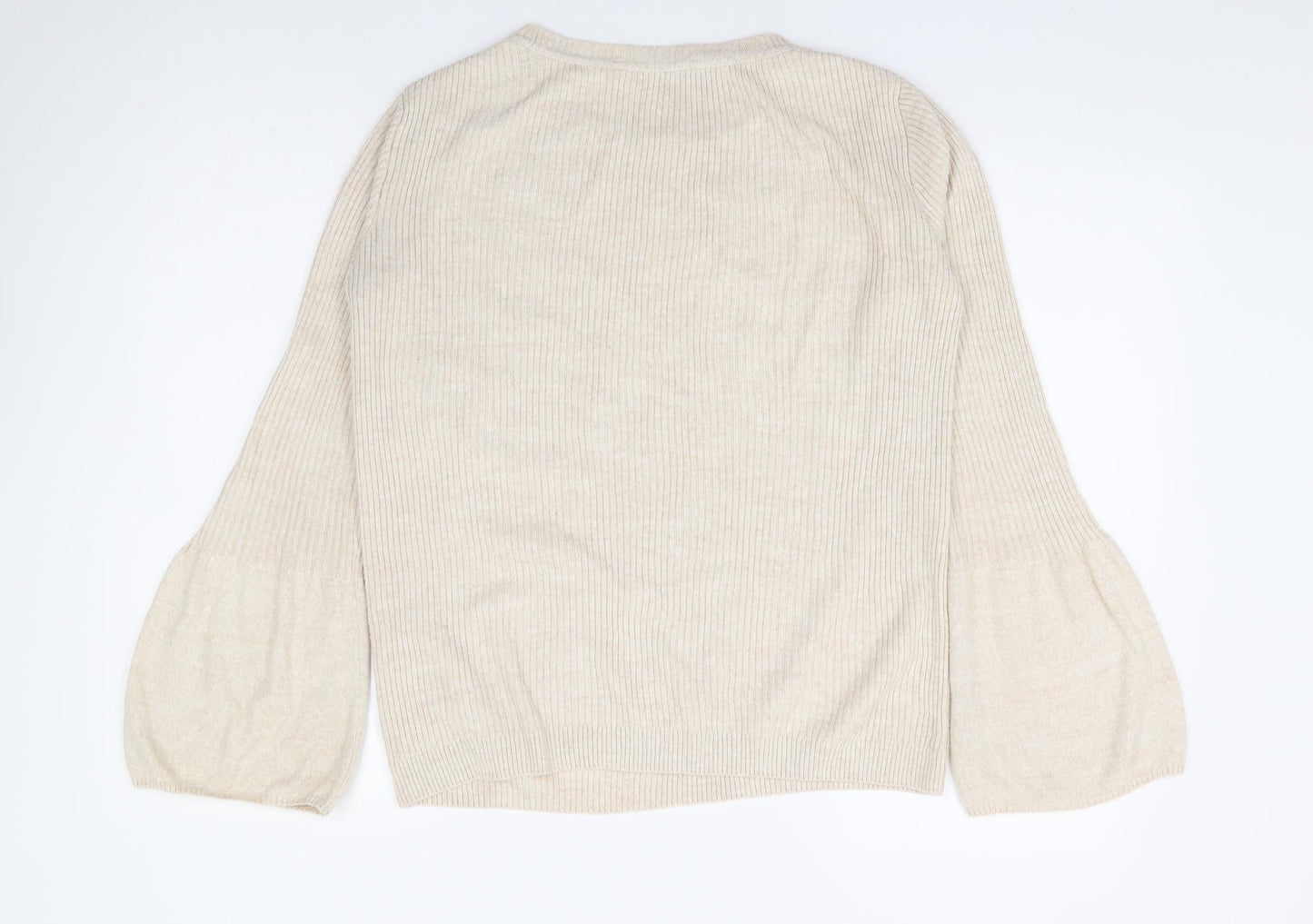 George Womens Beige Round Neck Acrylic Pullover Jumper Size 12 - Bell Sleeve