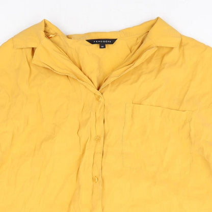 Womens UK Size 12 Peacocks Yellow Basic Button-Up