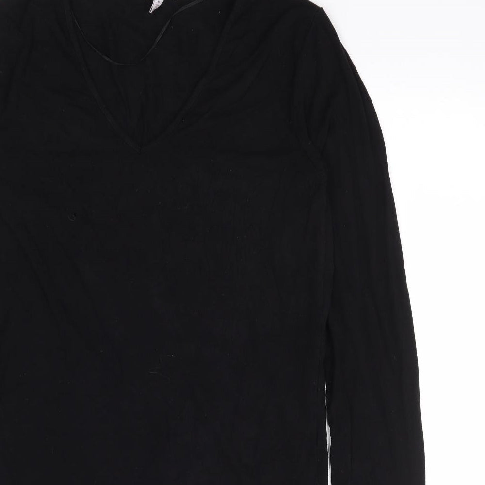 LTS Basics Womens Black Polyester A-Line Size M V-Neck Pullover